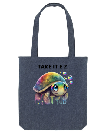 Broasca testoasa pictata in acuarela cu mesajul  Take it E.Z. Midnight Blue