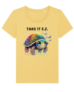 Broasca testoasa pictata in acuarela cu mesajul  Take it E.Z. Tricou mânecă scurtă guler larg fitted Damă Expresser