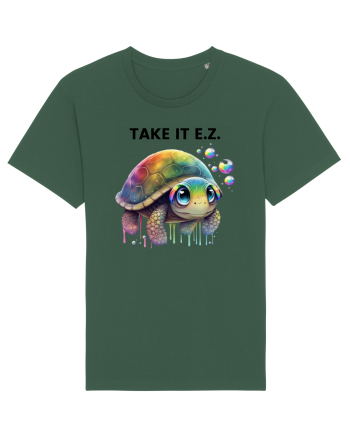 Broasca testoasa pictata in acuarela cu mesajul  Take it E.Z. Bottle Green