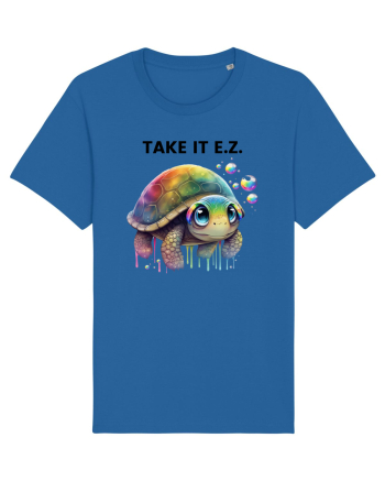 Broasca testoasa pictata in acuarela cu mesajul  Take it E.Z. Royal Blue