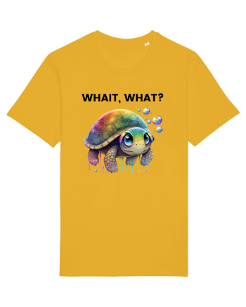 Broasca testoasa pictata in acuarela cu mesajul Wait, What? Spectra Yellow