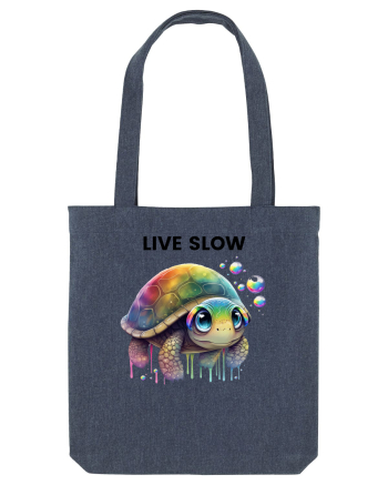 Broasca testoasa pictata in acuarela cu mesajul Live Slow Midnight Blue