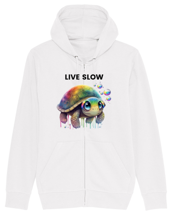 Broasca testoasa pictata in acuarela cu mesajul Live Slow White