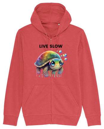 Broasca testoasa pictata in acuarela cu mesajul Live Slow Carmine Red