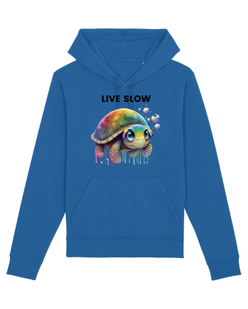 Broasca testoasa pictata in acuarela cu mesajul Live Slow Royal Blue