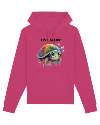 Broasca testoasa pictata in acuarela cu mesajul Live Slow Raspberry
