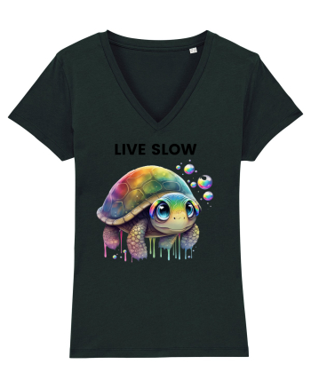 Broasca testoasa pictata in acuarela cu mesajul Live Slow Black