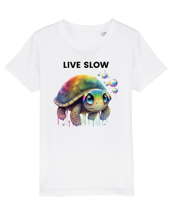 Broasca testoasa pictata in acuarela cu mesajul Live Slow White