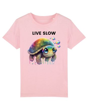 Broasca testoasa pictata in acuarela cu mesajul Live Slow Cotton Pink