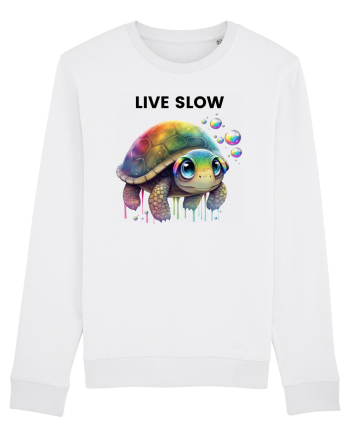 Broasca testoasa pictata in acuarela cu mesajul Live Slow White