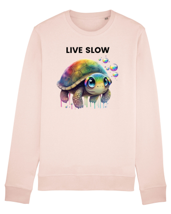 Broasca testoasa pictata in acuarela cu mesajul Live Slow Candy Pink