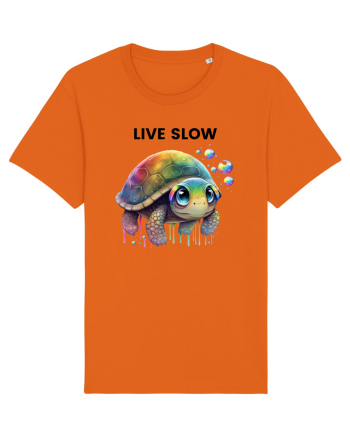 Broasca testoasa pictata in acuarela cu mesajul Live Slow Bright Orange