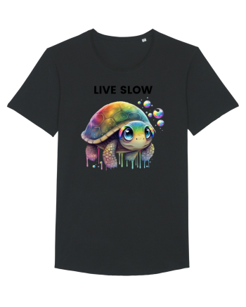 Broasca testoasa pictata in acuarela cu mesajul Live Slow Black