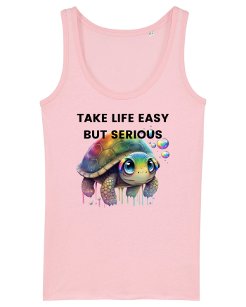 Broasca testoasa pictata in acuarela cu mesajul Take Life Easy but Serious Cotton Pink