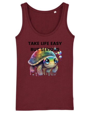 Broasca testoasa pictata in acuarela cu mesajul Take Life Easy but Serious Burgundy