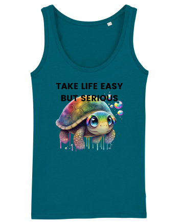 Broasca testoasa pictata in acuarela cu mesajul Take Life Easy but Serious Ocean Depth