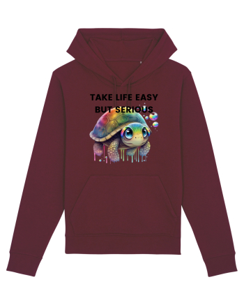 Broasca testoasa pictata in acuarela cu mesajul Take Life Easy but Serious Burgundy