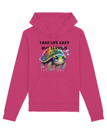 Broasca testoasa pictata in acuarela cu mesajul Take Life Easy but Serious Raspberry