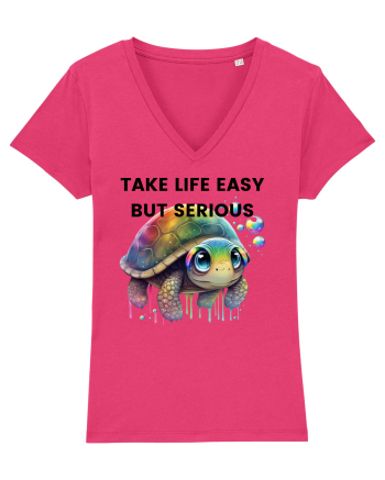 Broasca testoasa pictata in acuarela cu mesajul Take Life Easy but Serious Raspberry
