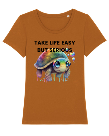 Broasca testoasa pictata in acuarela cu mesajul Take Life Easy but Serious Roasted Orange