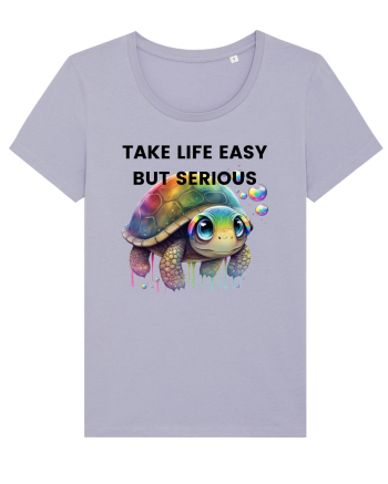 Broasca testoasa pictata in acuarela cu mesajul Take Life Easy but Serious Lavender