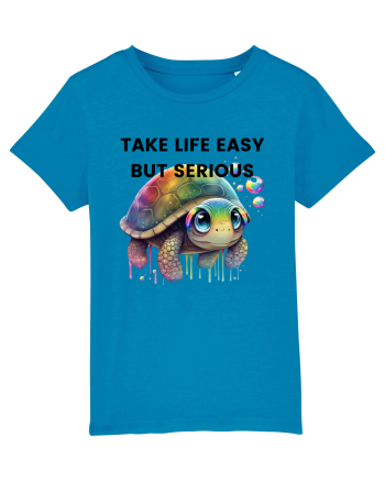 Broasca testoasa pictata in acuarela cu mesajul Take Life Easy but Serious Azur