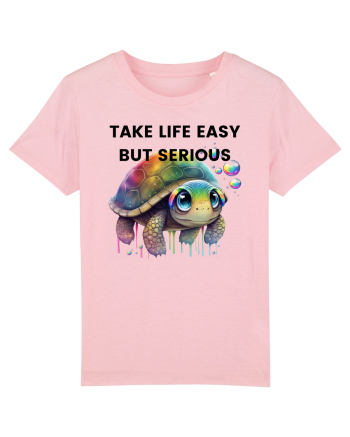 Broasca testoasa pictata in acuarela cu mesajul Take Life Easy but Serious Cotton Pink