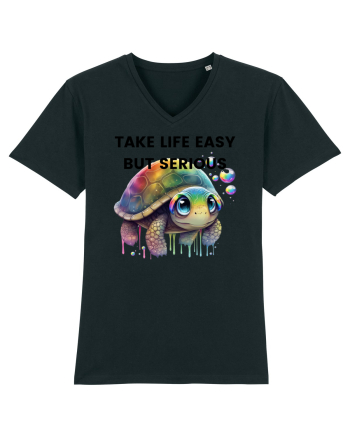 Broasca testoasa pictata in acuarela cu mesajul Take Life Easy but Serious Black