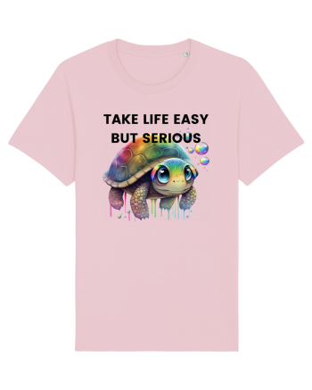 Broasca testoasa pictata in acuarela cu mesajul Take Life Easy but Serious Cotton Pink
