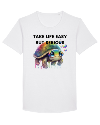 Broasca testoasa pictata in acuarela cu mesajul Take Life Easy but Serious White