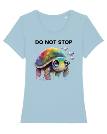 Broasca testoasa pictata in acuarela cu mesajul Do Not Stop Sky Blue
