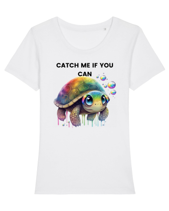 Broasca testoasa pictata in acuarela cu mesajul Catch Me If You Can White