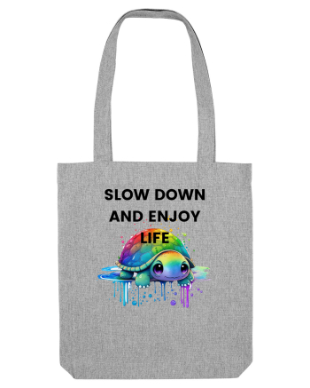 Broasca testoasa pictata in acuarela cu mesajul  Slow Down and Enjoy Life Heather Grey