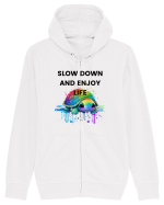 Broasca testoasa pictata in acuarela cu mesajul  Slow Down and Enjoy Life Hanorac cu fermoar Unisex Connector