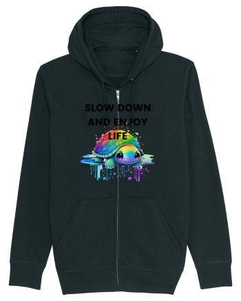 Broasca testoasa pictata in acuarela cu mesajul  Slow Down and Enjoy Life Black