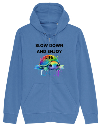 Broasca testoasa pictata in acuarela cu mesajul  Slow Down and Enjoy Life Bright Blue