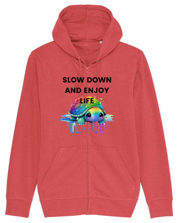 Broasca testoasa pictata in acuarela cu mesajul  Slow Down and Enjoy Life Carmine Red