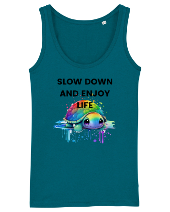 Broasca testoasa pictata in acuarela cu mesajul  Slow Down and Enjoy Life Ocean Depth