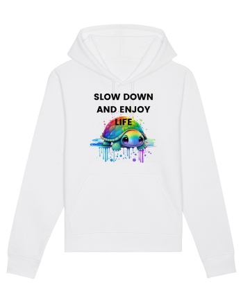 Broasca testoasa pictata in acuarela cu mesajul  Slow Down and Enjoy Life White