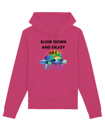 Broasca testoasa pictata in acuarela cu mesajul  Slow Down and Enjoy Life Raspberry