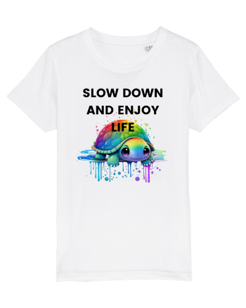 Broasca testoasa pictata in acuarela cu mesajul  Slow Down and Enjoy Life White