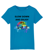 Broasca testoasa pictata in acuarela cu mesajul  Slow Down and Enjoy Life Tricou mânecă scurtă  Copii Mini Creator