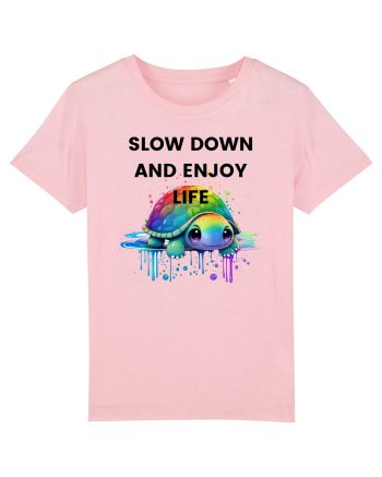 Broasca testoasa pictata in acuarela cu mesajul  Slow Down and Enjoy Life Cotton Pink