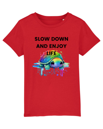 Broasca testoasa pictata in acuarela cu mesajul  Slow Down and Enjoy Life Red