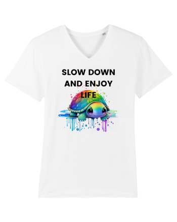 Broasca testoasa pictata in acuarela cu mesajul  Slow Down and Enjoy Life White