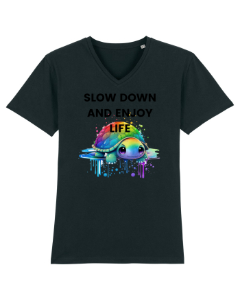 Broasca testoasa pictata in acuarela cu mesajul  Slow Down and Enjoy Life Black
