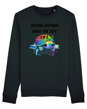 Broasca testoasa pictata in acuarela cu mesajul  Slow Down and Enjoy Life Black