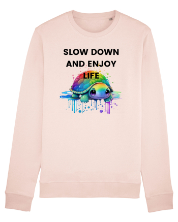 Broasca testoasa pictata in acuarela cu mesajul  Slow Down and Enjoy Life Candy Pink