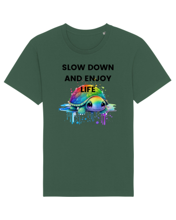 Broasca testoasa pictata in acuarela cu mesajul  Slow Down and Enjoy Life Bottle Green