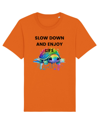 Broasca testoasa pictata in acuarela cu mesajul  Slow Down and Enjoy Life Bright Orange